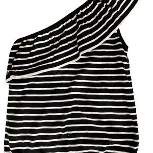 J. Crew Black and White One-Shoulder Striped Blouse